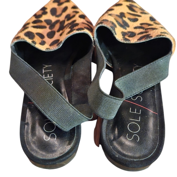 SOLE SOCIETY Kaniesa Leopard Cow Hair Pointed Toe Flats. Black/Tan Size 7.5 - Picture 4 of 9